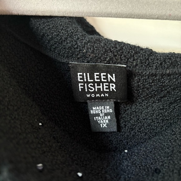 Eileen Fisher 100% Merino Wool Black Cowl Neck Sweater 1X Sparkle Detail - Picture 3 of 5